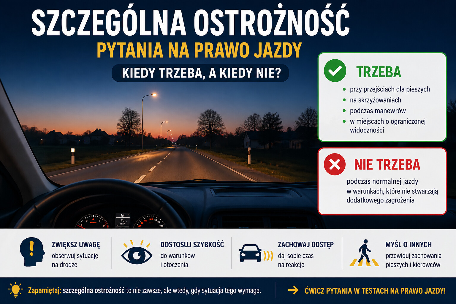 Szczególna ostrożność w pytaniach na prawo jazdy